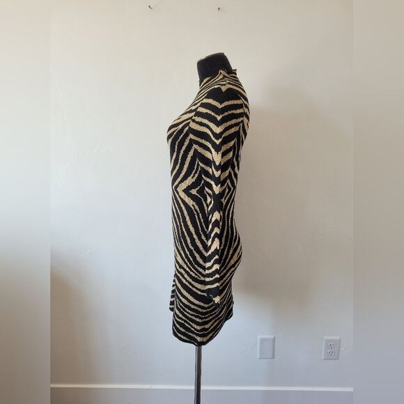 Zebra Print Bodycon Knit Dress Mock Neck Long Sleeve Club Party Mob Wife Small - Picture 4 of 10